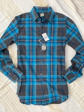 J. Crew NWT🧞‍♂️Turquoise Plaid Heathered 100% Cotton Shirting XS